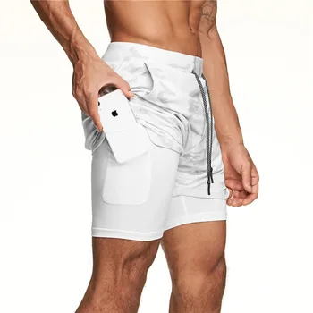 Mænds shorts dobbelt jogging shorts til mænd er 2-i-1 shorts fitness fitness indbyggede lommer quick-tørring beach shorts til mænd sports bukser