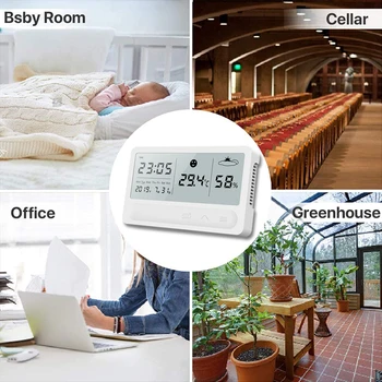 LCD-Digital Temperatur Luftfugtighed Meter USB-Genopladelige Hjem Indendørs / Udendørs termometer hygrometer vejrstation Måle Uret