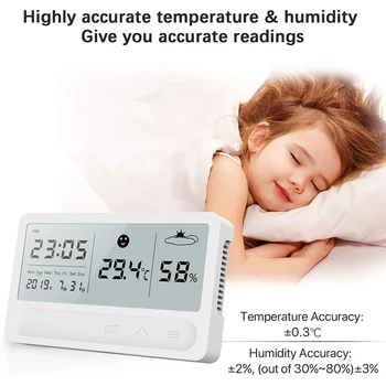 LCD-Digital Temperatur Luftfugtighed Meter USB-Genopladelige Hjem Indendørs / Udendørs termometer hygrometer vejrstation Måle Uret