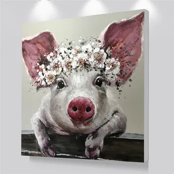 Søde Gris Animalsk Olie Maleri på Lærred Nordiske Pink Animal Plakater og Print Væg Kunst Billede til stuen Home Decor Urammet