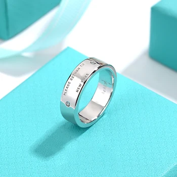 Mænds bred ring blank bogstaver ring originale 1:1 S925 sølv classic fashion vielsesring meningsfuld gave jubilæum souvenir -