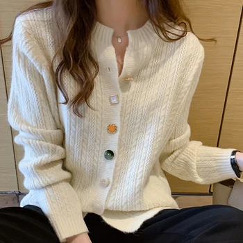 Dunayskiy Nye 2020-Efterår Vinter Kvinders Sweater med V-Hals Knapper Korte Cardigans, Moderigtige koreanske Damer Knitwears