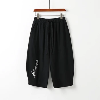Sommeren Kinesisk stil Shorts Mænd linned vintage shorts stor størrelse Tang passer shorts Kinesiske elementer oversize shorts 7XL 8XL 9XL blå
