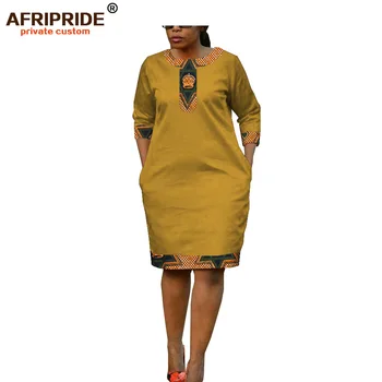 Sommeren kvinder kjole afrikanske udskrive AFRIPRIDE skræddersyet half sleeve knæet længde casual blyant batik kjole til kvinder A1825093
