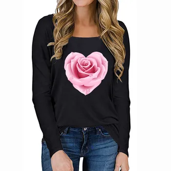 2021 Kvinder Bluse Brev Valentine ' s Day Print langærmet t-Shirt-Nyhed Grafisk Toppe Chemise Femme