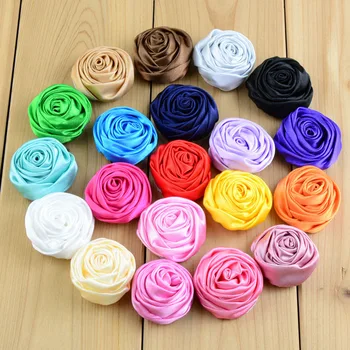 20pcs/masse 3,5 cm Mini Satin Roses Blomster 29colors 3D Rose Blomster Blomster Til pigen Pandebånd Kids Tøj DIY Tilbehør TH64