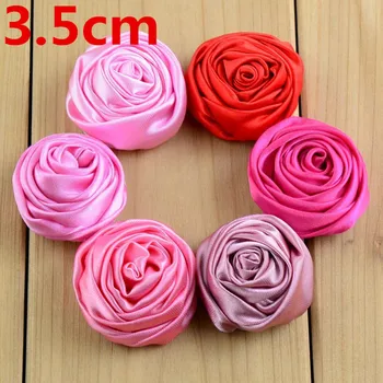 20pcs/masse 3,5 cm Mini Satin Roses Blomster 29colors 3D Rose Blomster Blomster Til pigen Pandebånd Kids Tøj DIY Tilbehør TH64