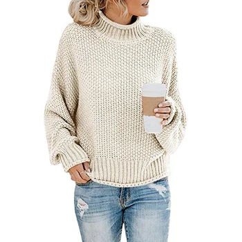 Efterår og vinter nye strikke en sweater pels kvinders mode Europa tyk linje høj krave løs pullover sweater kvinder