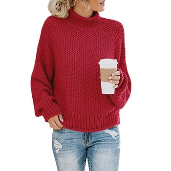 Efterår og vinter nye strikke en sweater pels kvinders mode Europa tyk linje høj krave løs pullover sweater kvinder