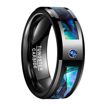 AAA kvalitet Mænd Kvinder Bryllup Band Sort Tungsten Ring abaloneskal Wolfram Stål Ring med Blå CZ Sten Finger Smykker