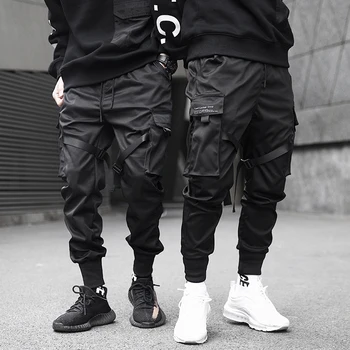 Mænd Cargo Pants Sorte Bånd Blok Multi-Lomme 2020 Harem Joggere Harajuku Sweatpant Hip Hop Casual Harem Tidevandet Mandlige Bukser