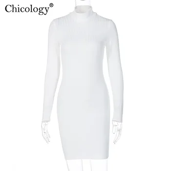 Chicology lange ærmer bodycon soft mini kjole mode elegante udstyr kvinder efterår og vinter tøj dame strik 2020 club streetwear