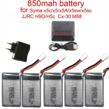 Syma X5c batteri Syma X5SC X5SW X5C-1 batteri til RC Quadcopter 3,7 V 850mAh Lipo Batteri og 4 i 1 Kabel-Reservedele