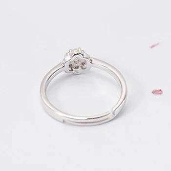 Kvalitet AAA+Zirconia Mode Ringe til Kvinder Smykker Vielsesring til Piger 925 Sterling Sølv Blomst Ring Justerbar