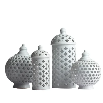 Hul Cirkel Rør Lagertank Jar Hvid Keramik Flower Vase Dekoration Lysestage Multi-Funktion Tilbehør R757