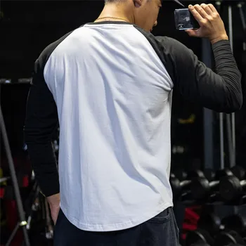 Ny Sport Shirt Mænd, Trænings-og Løbe T-Shirts med Lange Ærmer bomuld T-Shirts Elastisk Sportstøj Fitness Bodybuilding Træning T-shirt