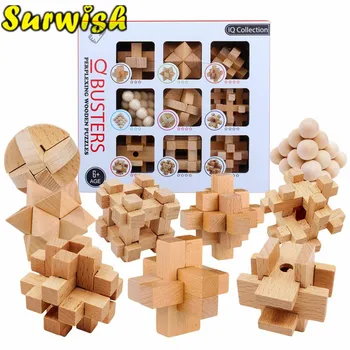 9Pcs Bøg Kong-Ming Lås træ-Puslespil Luban Lock Set Børn for tidligt at lære pædagogisk legetøj for børn gave