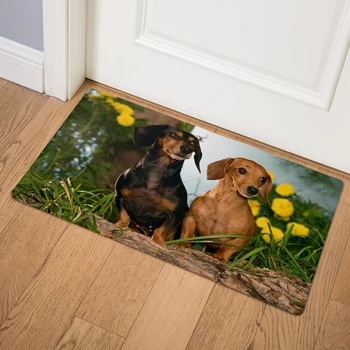Moderne Hjem Decor Tæppe Søde Hunde Print Dørmåtte Køkken, Badeværelse Vandtæt skridsikker gulvmåtter 46*76 PVC Læder Tæpper