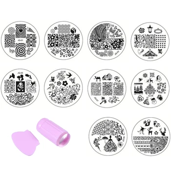 10stk Nail Stamping Plade Med 1stk Pink Stamper Skabelon Billede Plader Negle Stempel Pladen Nail Art Værktøj