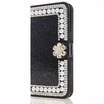 Diamant Perle Blomst-Kort Slot Flip Wallet Glitter læderetui Cover Til Samsung Galaxy Note 20 10 9 8 S20 Ultra S10E/9/8 Plus