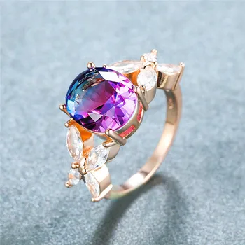 Vintage Mode Rosa Guld Farve, Sød Sommerfugl Ringe Til Kvinder Bryllup Smykker Kvindelige Oval Gradient Rainbow Sten Løfte Ring