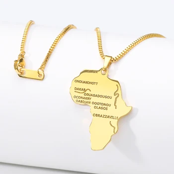 Afrika Kort Halskæde til Kvinder Stiainless Stål, Guld, Sølv Farve Etiopiske Smykker Engros Afrikanske Kort Hiphop Konto