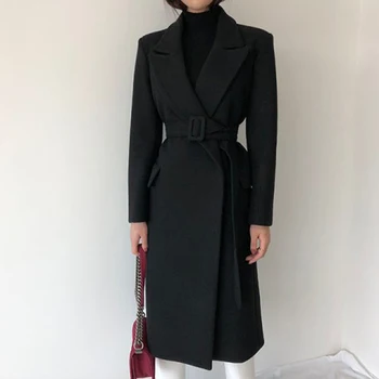 Kvinders Lange Frakke Til Efteråret Eller Varm Vinter Dame Mode Med Bælte