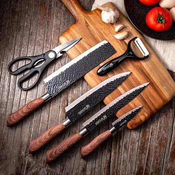 Køkken 6 i 1 Knive kokkekniv Brød Nytte Skrælle Cleaver Sæt Knive i Rustfrit Stål Klingen Slien Skrællekniv Forsendelse Nu