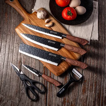Køkken 6 i 1 Knive kokkekniv Brød Nytte Skrælle Cleaver Sæt Knive i Rustfrit Stål Klingen Slien Skrællekniv Forsendelse Nu
