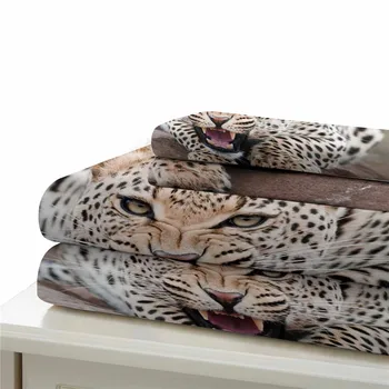 HELENGILI 3D-Sengetøj Sæt Cheetah Print Duvet Cover Sæt Naturtro Sengetøj Sæt sengelinned med Pudebetræk boligtekstiler