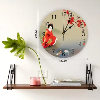 Geisha Painting Carp Japanese Style Female Wall Clock Kitchen Home Living Room Decorative Kitchen Wall Decor Hanging Clocks