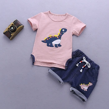 2018 Nye Sommer Kids Drenge Piger Sætter Dinosaur Print kort-langærmet kjole Nye shorts Bukser 2stk Passer til Baby, Kids Tøj