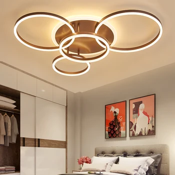 NEO Glimt 2/3/5/6 Cirkel Ringe Moderne led-loftsbelysning Til stue, Soveværelse, arbejdsværelse Hvid/Brun Farve loft Lampe