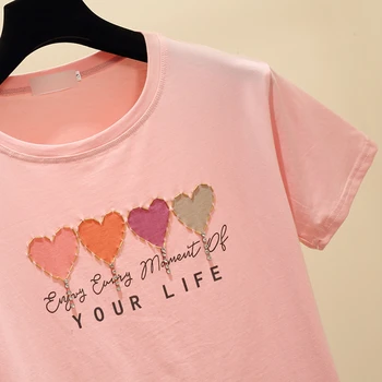 Gkfnmt Kærlighed Perlebesat Pink Bomuld T-Shirt med Korte Ærmer til Kvinder Top Hvid Sommer Tshirt Korean Style T-shirten Store Piger Hvid Tee