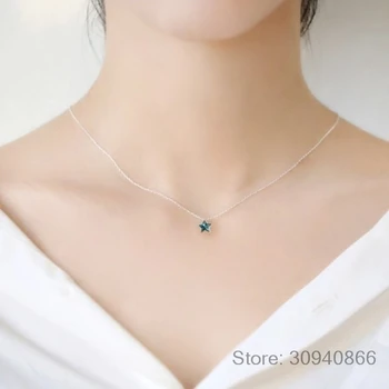 Nye Simpel Måde Ocean Blue Crystal Lille Stjerne Halskæde Til Kvinder Girl 925 Sterling Sølv Smykker, S-N246