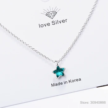 Nye Simpel Måde Ocean Blue Crystal Lille Stjerne Halskæde Til Kvinder Girl 925 Sterling Sølv Smykker, S-N246