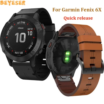Quick Release til Garmin Fenix 6X Pro læder armbånd Nemt passer til Garmin Fenix 3/3 HR Fenix 5X 5X Plus urrem 26mm