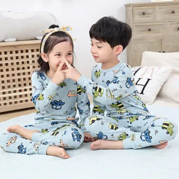 Efteråret Børn Bomuld Pyjamas Sæt Til Drenge Piger Hjem Tøj 2pcs/set Tshirt+Bukser Pijamas Passer til Barn Baby Nattøj Nattøj