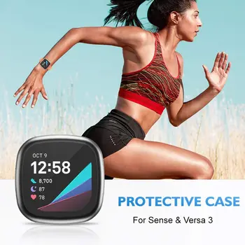 Ultra Tynd Skærm Protektor Tilfældet for Fitbit Versa 3 Forstand, 3-Pak TPU Fuld Beskyttende Cover til Fitbit Forstand Smartwatch