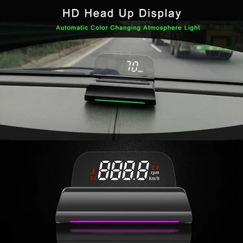 Obd HUD Head Up Display 4K+ HD Display Hastighedsmåler Vand Temperatur RPM Med Omgivende Lys Hastighedsoverskridelse Advarsel Spænding OBDII KM/H