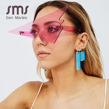 Sen Maries Overdimensionerede Trekant Solbriller Kvinder 2020 Vintage Uindfattede Et Stykke Uindfattede Briller Mænd Nuancer Unikke Briller UV400