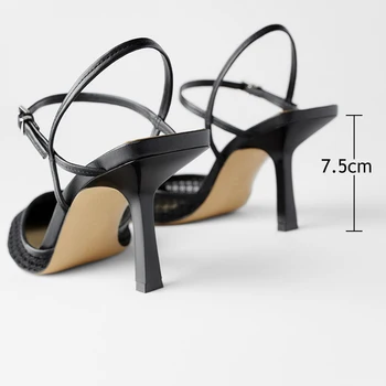 2020 Brand Designer Mesh Høje Hæle Sandaler Kvinder Spænder Ankel Rem Kvinde Sandaler Læder Spids Tå Hæl Sko Stiletter