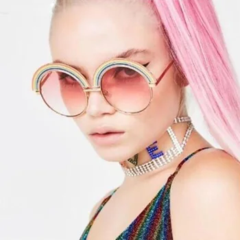 QPeClou 2020 Nye Mode Kæmpe Metal-Frame Rainbow Solbriller Kvinder Brand Designer Farverige Runde Solbriller Kvindelige Nuancer