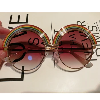QPeClou 2020 Nye Mode Kæmpe Metal-Frame Rainbow Solbriller Kvinder Brand Designer Farverige Runde Solbriller Kvindelige Nuancer