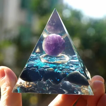Håndlavet Amethyst Crystal Sfære Orgonite Pyramide 60MM Med Obsidian Orgone Reiki Energi Healing Krystal Orgone