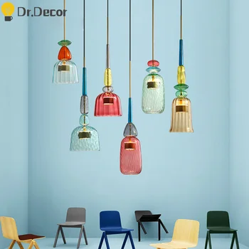 Nordisk Farve Glas Vedhæng Lys Moderne Stue Soveværelse Børn Værelses Pendel Home Decor Hængende Lamper Lamper
