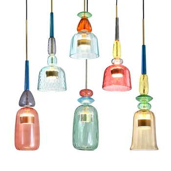 Nordisk Farve Glas Vedhæng Lys Moderne Stue Soveværelse Børn Værelses Pendel Home Decor Hængende Lamper Lamper