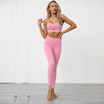 Kvinder Yoga Sæt 2stk/sæt Træning Sæt sportsudstyr Kvinder, Sæt Sports Bh Mave Kontrol Højtaljede Leggings Fitness Bukser
