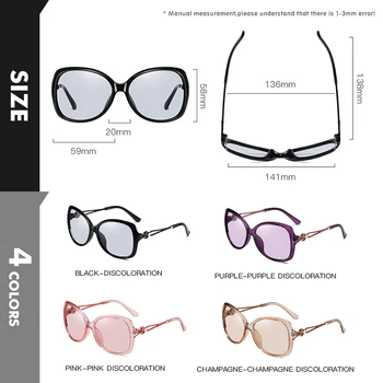 LIOUMO Nye Mode, store Solbriller Kvinder Kamæleon Polariseret Kvindelige Briller Fotokromisk Kørsel Brillerne UV400 zonnebril