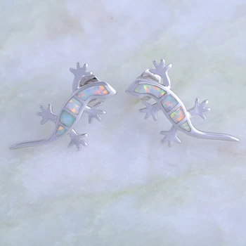 Gecko Sølv Farve Overlay Øreringe Ocean Melodi Smykker Hvid Opal Stud Øreringe Til Kvinder, E248